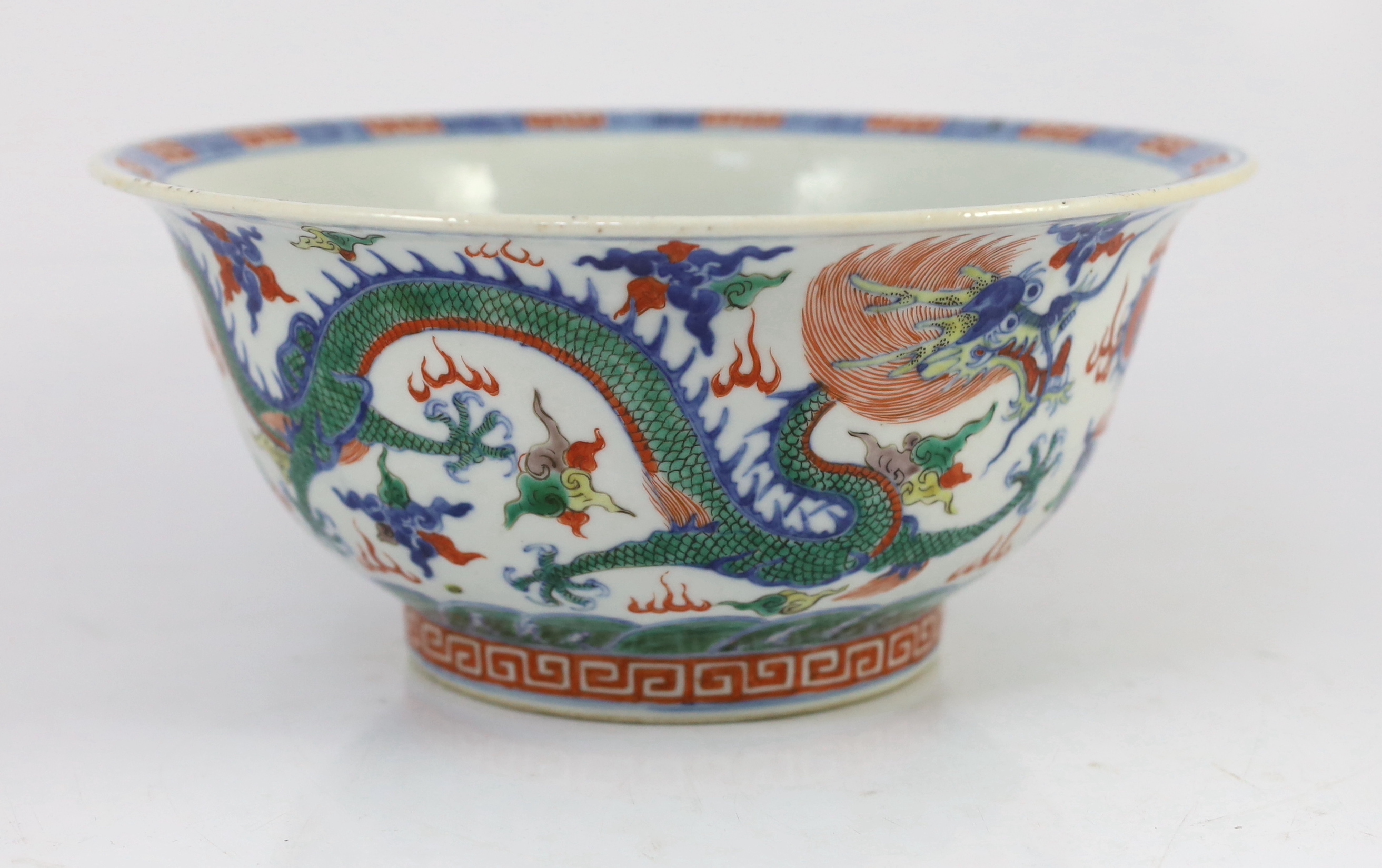 A Chinese doucai 'dragon' deep bowl, 19th century, small chip and glaze losses to rim